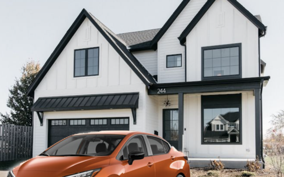 Orange Cars and Black and White Houses